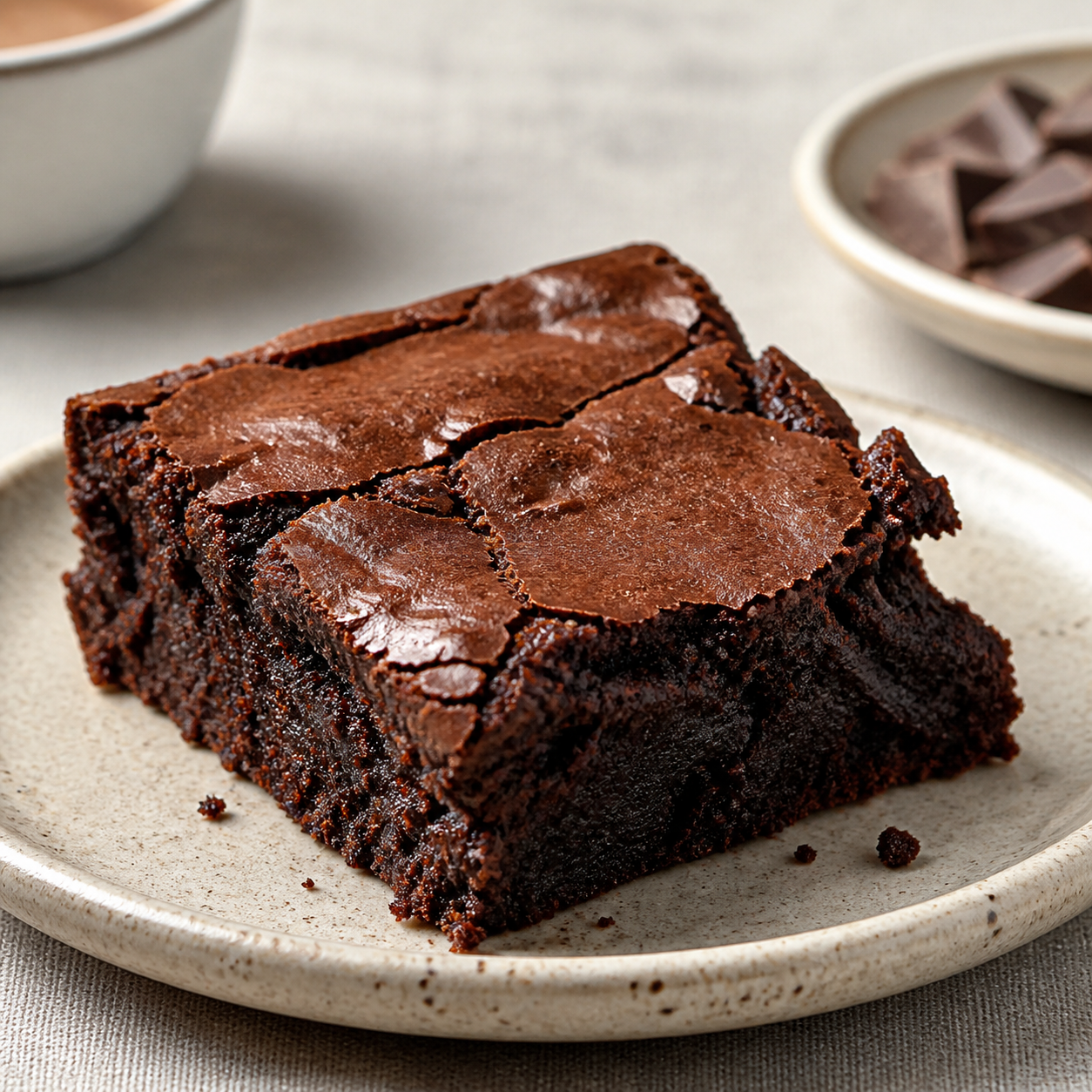 brownie intenso de cacau com centro úmido e casquinha brilhante pronto para servir